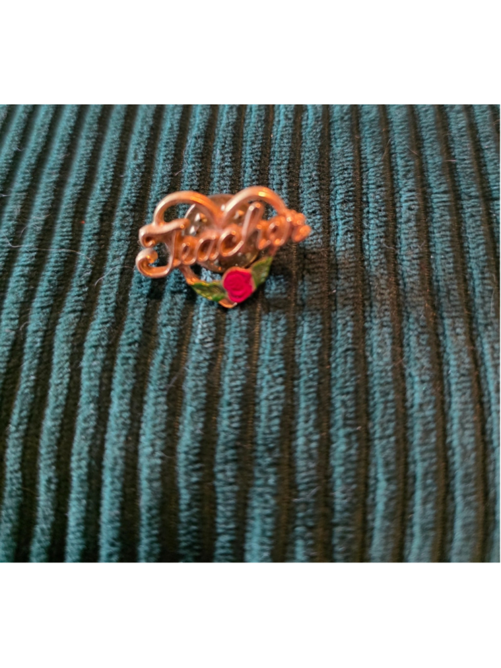 Vintage Teacher Heart Lapel Pin Red Rose Gold Tone Enamel School Gift